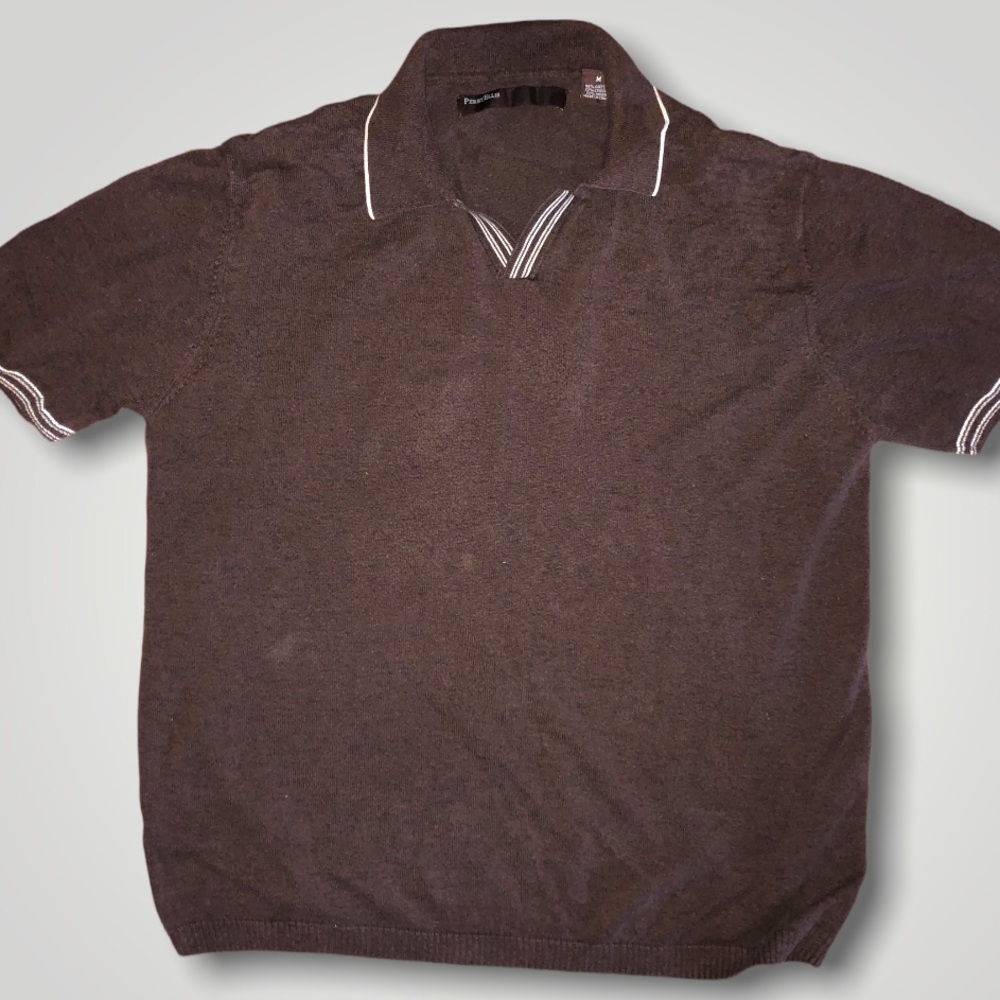 Vintage Perry Ellis Brown Collard short sleeve shirt